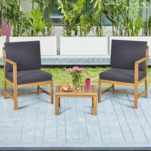 3 in 1 Acacia Wood Loveseat with Separable Coffee Table - Color: Natural