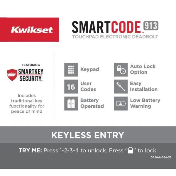 SmartCode Satin Nickel Single Cylinder Electronic Deadbolt featuring SmartKey Security and Juno PassaKnob