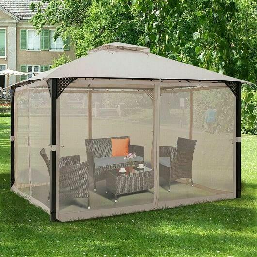 12' x 10'Outdoor Double Top Patio Gazebo-Beige - Color: Beige