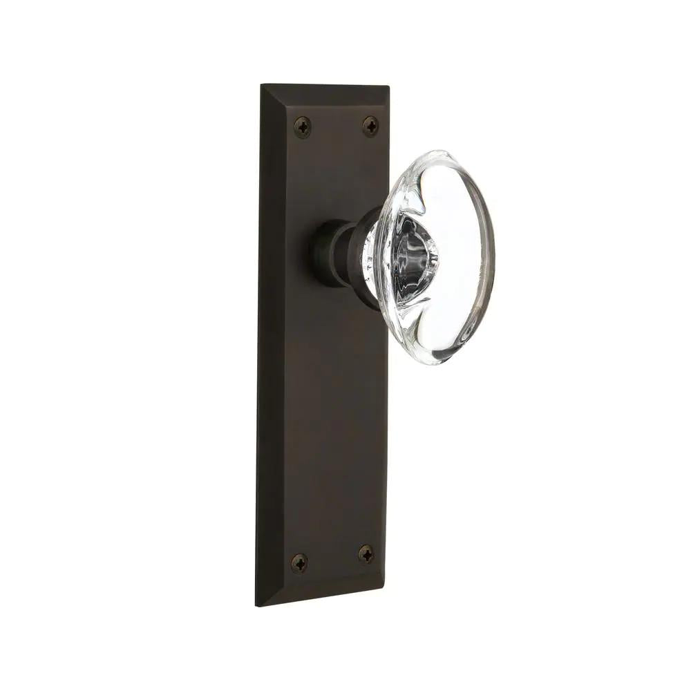 York Plate Double Dummy Oval Clear Crystal Glass Door Knob in Oil-Rubbed Bronze