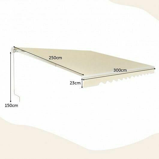 Outdoor Manual Retractable Awning Cover Shelter Patio Sun Shade-Beige - Color: