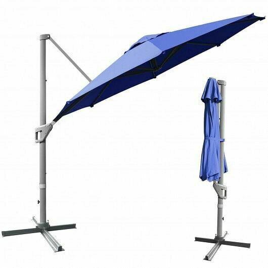 11ft Patio Offset Umbrella with 360 Rotation and Tilt System-Navy - Color: Navy