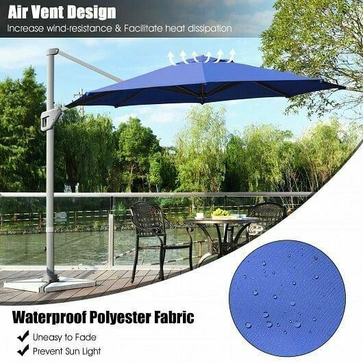 11ft Patio Offset Umbrella with 360 Rotation and Tilt System-Navy - Color: Navy