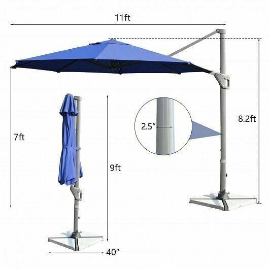 11ft Patio Offset Umbrella with 360 Rotation and Tilt System-Navy - Color: Navy
