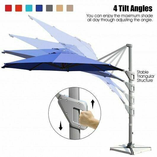 11ft Patio Offset Umbrella with 360 Rotation and Tilt System-Navy - Color: Navy