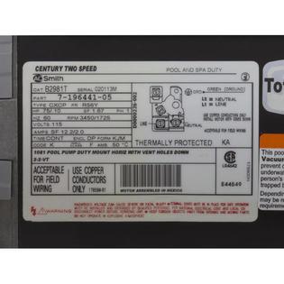 Motor, Century, 0.75hp, 115v, 2-Spd, 56Yfr, SQFL, 2-Green