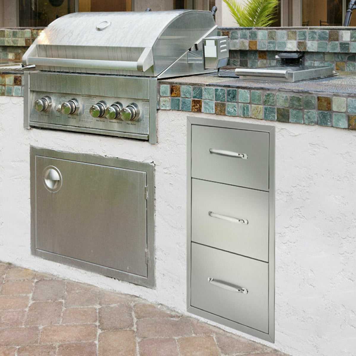 Outdoor Kitchen Drawers 19.5x26.5x18 Inch BBQ Stainless Steel 3/Tripe ,New