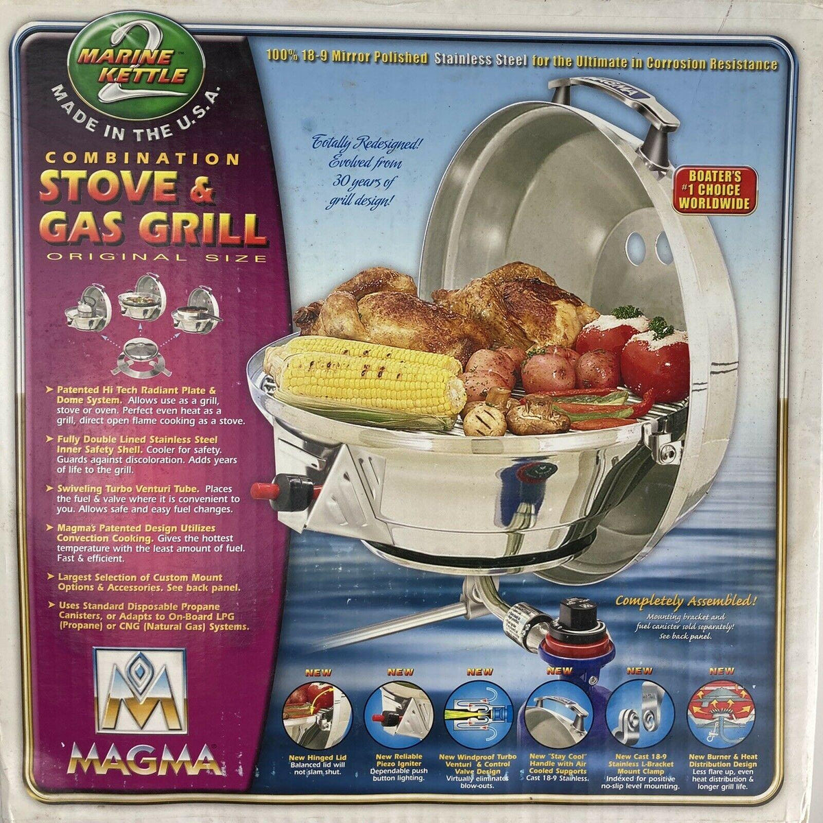 New! Magma Stove & Gas Grill Combo Marine Kettle 2 Orig Size A10-207 Box Damage