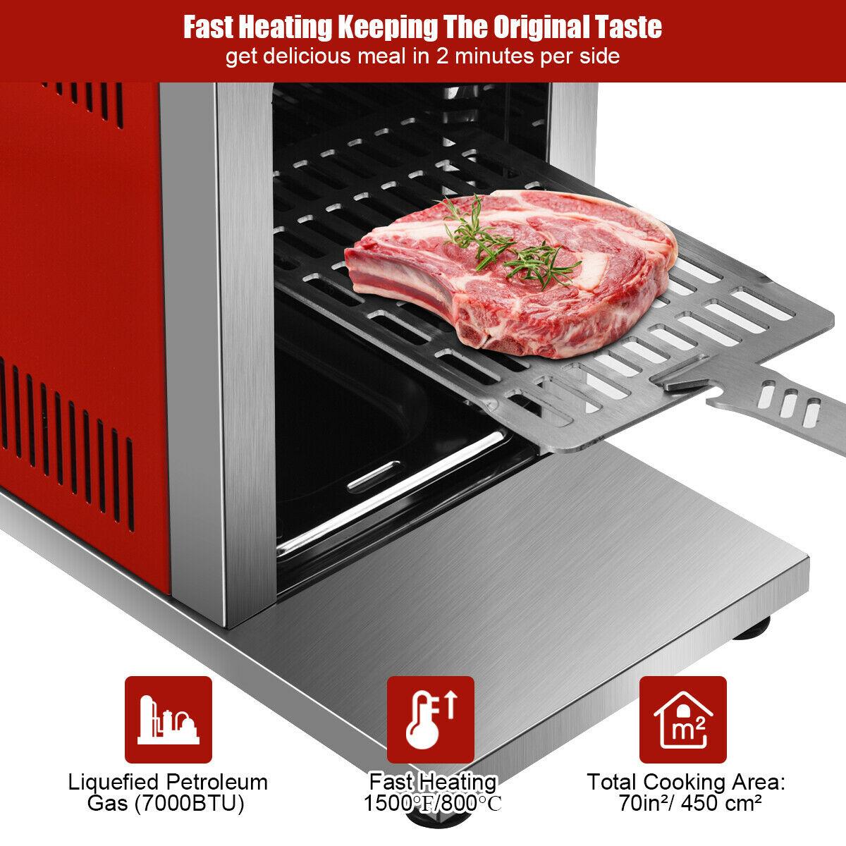 Propane Infrared Steak Grill BBQ Stainless Steel Single Burner Vertical Cooking