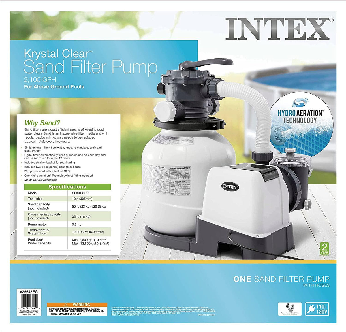 26645EG Krystal Clear Sand Filter Pump for Above Ground Pools, 12-inch