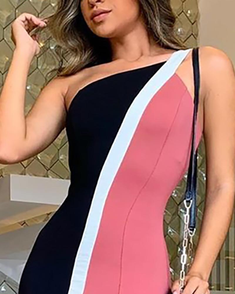 One Shoulder Color rt Fishtail Dress
