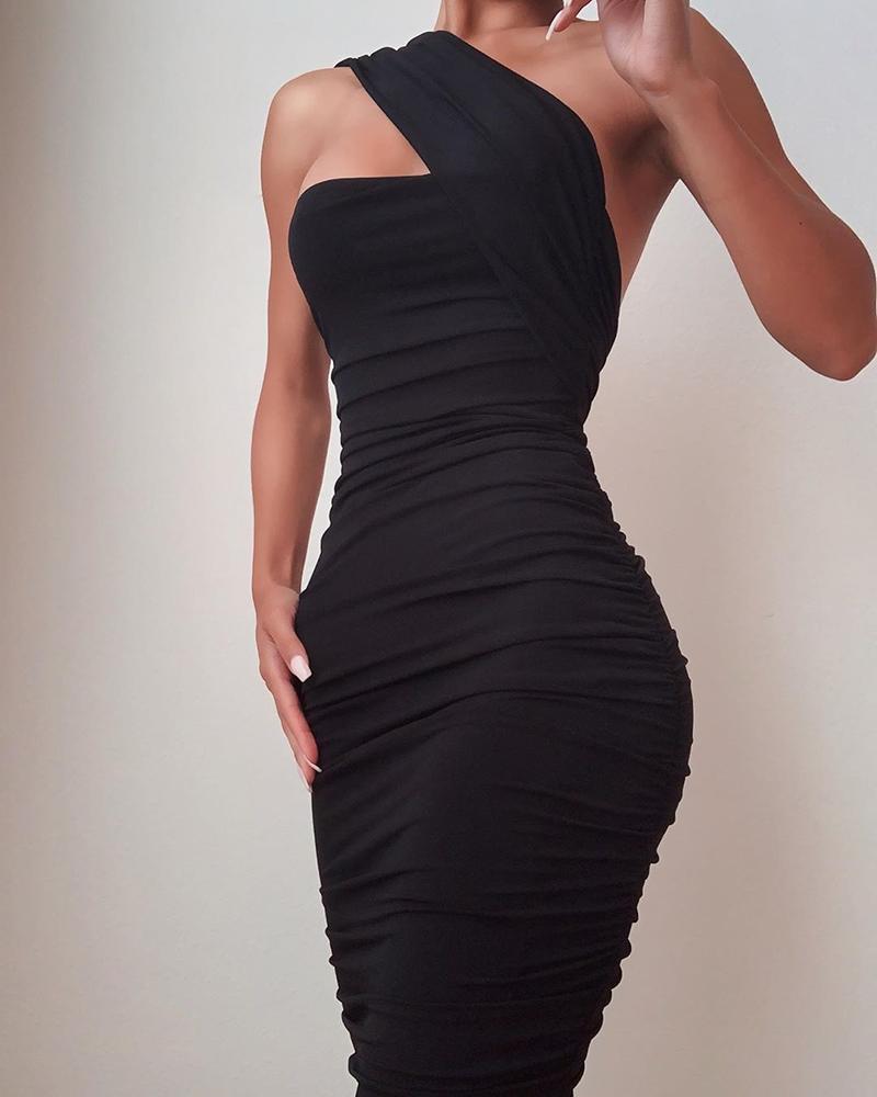 Sexy bodycon Party Wear Cocktail Party Dress One Shoulder Sleeveless Knee Length