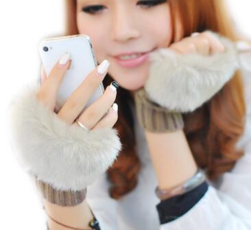 Clothing Accessories - Fashion Women Faux Rabbit Fur Hand Wrist Crochet Knitted Finger-less Gloves