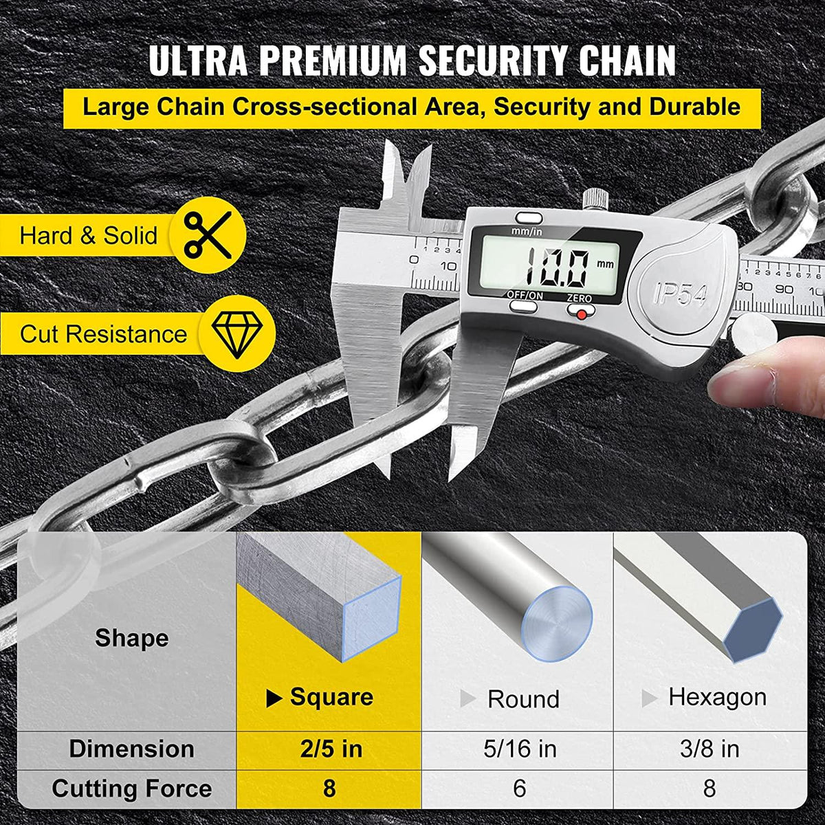 VEVOR Heavy Duty Chain Lock, 2/5 Inch x 9.83 Feet Security Chain and Lock Kit, Premium Case-Hardened Chain Pure Brass Lock Core with 3 Keys, Fit for Motorcycle, Generator, Gates, Bicycle, Scooter