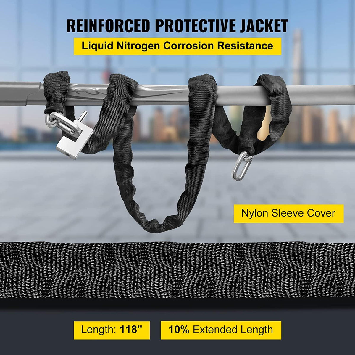 VEVOR Heavy Duty Chain Lock, 2/5 Inch x 9.83 Feet Security Chain and Lock Kit, Premium Case-Hardened Chain Pure Brass Lock Core with 3 Keys, Fit for Motorcycle, Generator, Gates, Bicycle, Scooter
