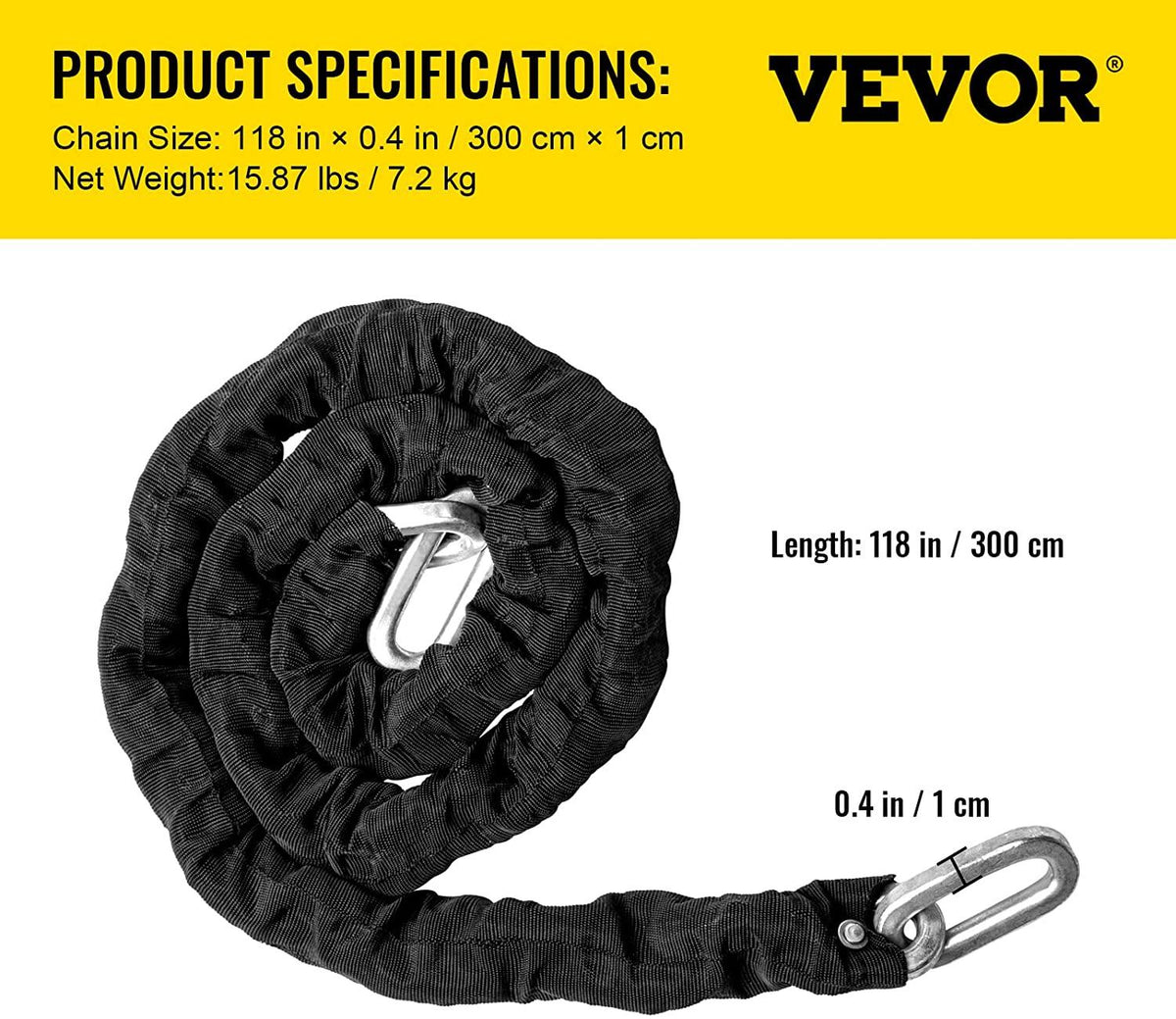 VEVOR Heavy Duty Chain Lock, 2/5 Inch x 9.83 Feet Security Chain and Lock Kit, Premium Case-Hardened Chain Pure Brass Lock Core with 3 Keys, Fit for Motorcycle, Generator, Gates, Bicycle, Scooter