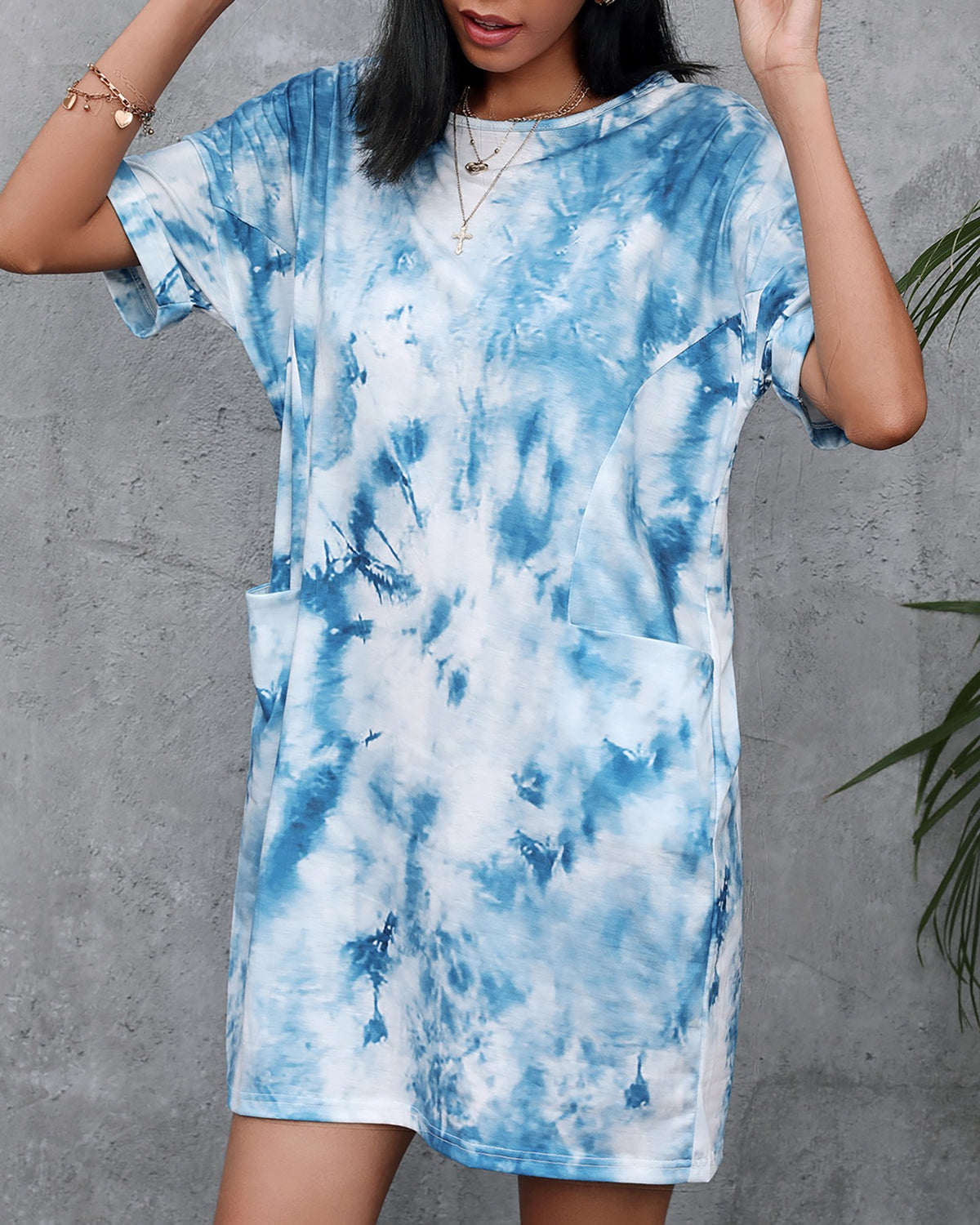 Tie Dye Print Pocket Design Casual Dress