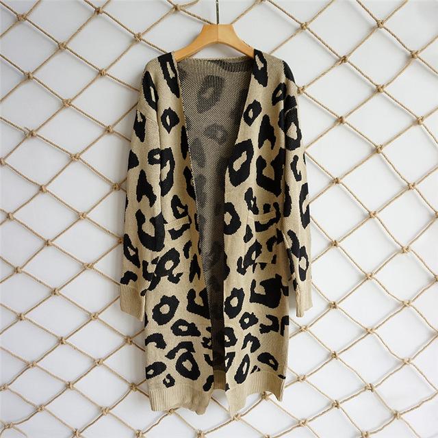 Women's Clothing - Autumn Winter Leopard Print Long Cardigans
