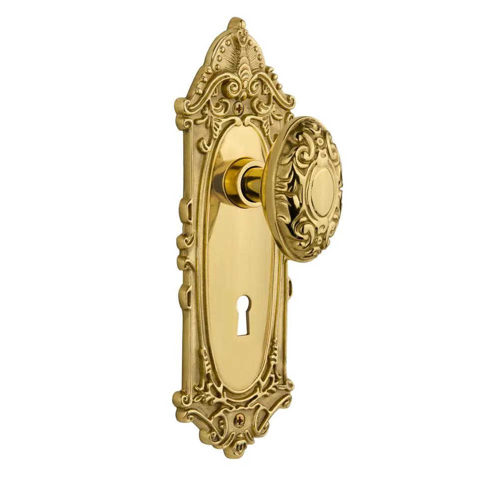 Victorian Plate with Keyhole 2-3/8 in. Backset Unlacquered Brass PassaHall/Closet Victorian Door Knob