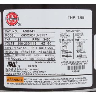 Motor, US Motor, 1.0hp, SQFL, Fullrate, 115/208/230v, 56Y, EE