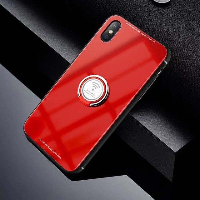 Luxury Tempered Glass Magnetic Ring Holder Case for iPhone