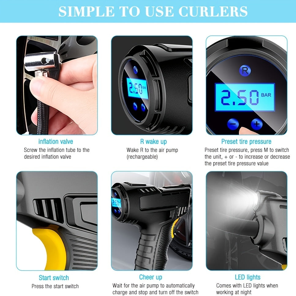 Wireless Car Air Pump Compressor Automatic 120W Mini Rechargeable Portable Cordless Tire Inflator Equipment Digital Display Pump For Machine
