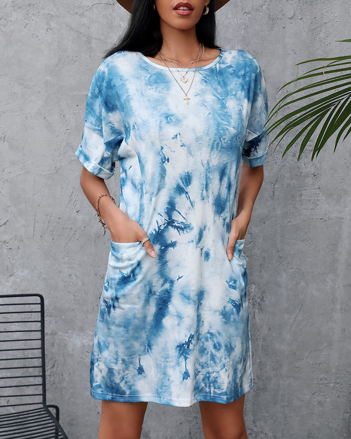 Tie Dye Print Pocket Design Casual Dress