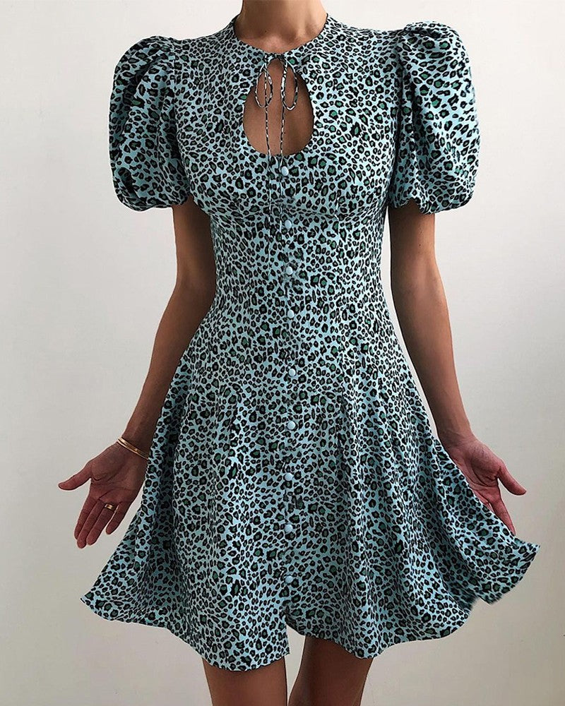 Leopard Short Sleeve Loose Mini Dress