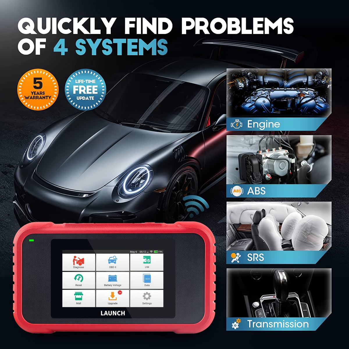 LAUNCH X431 CRP123E Car OBD2 Diagnostic Tools Automotive OBD Scanner ABS SRS Airbag Engine AT SAS OIL Brake Reset Lifetime Update