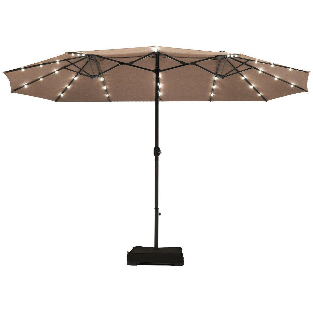 15 Ft Solar LED Patio Double-sided Umbrella Market Umbrella without Weight Base