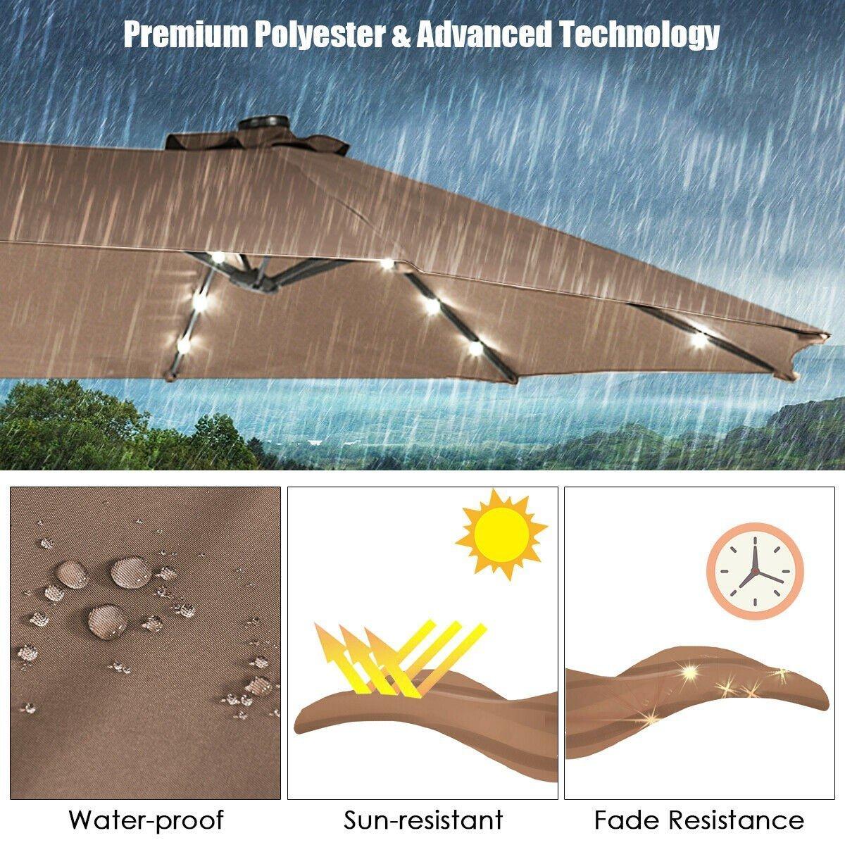 15 Ft Solar LED Patio Double-sided Umbrella Market Umbrella without Weight Base