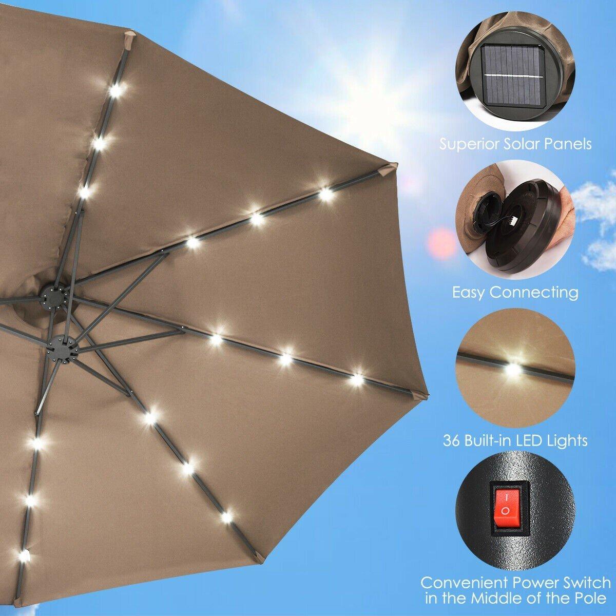 15 Ft Solar LED Patio Double-sided Umbrella Market Umbrella without Weight Base