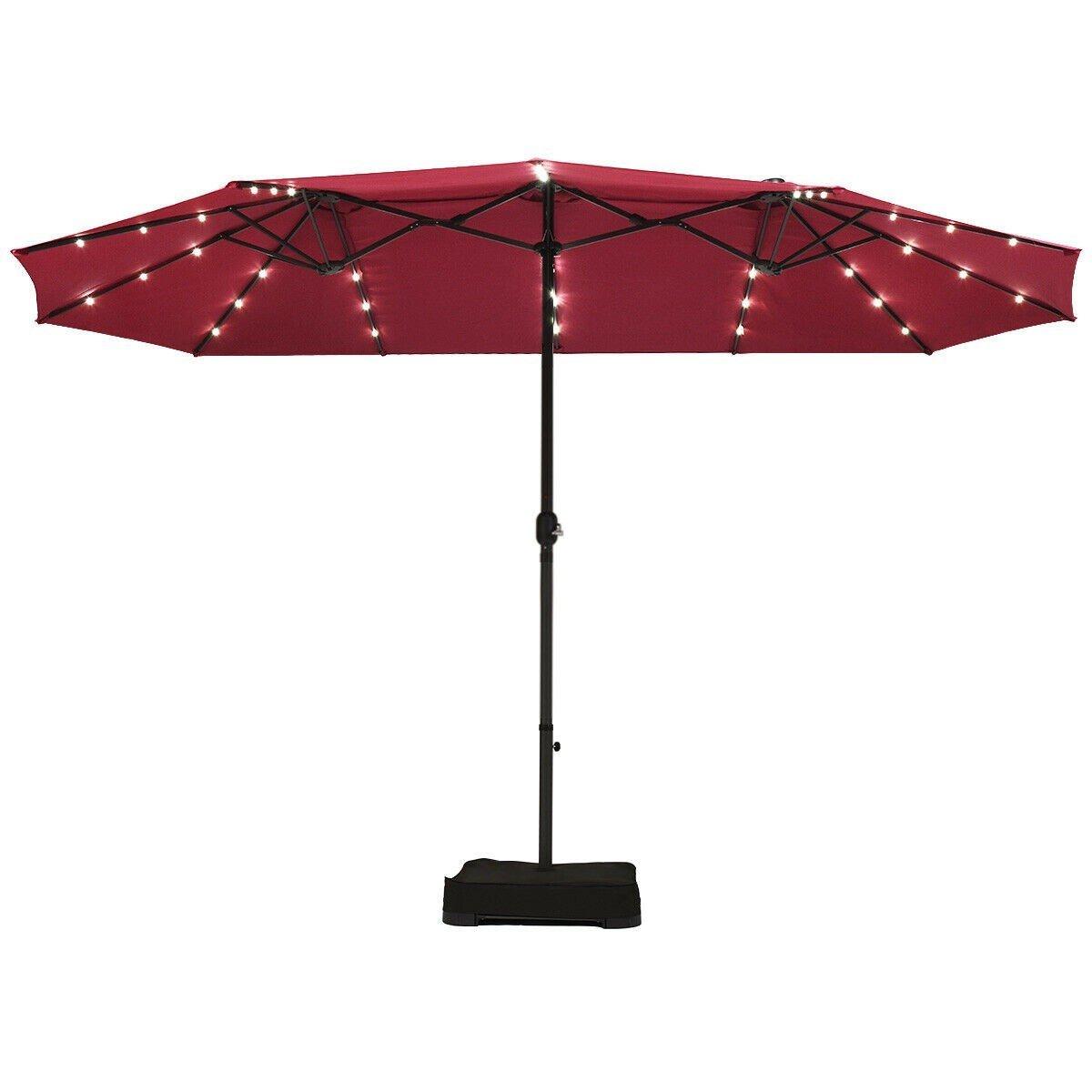 15 Ft Solar LED Patio Double-sided Umbrella Market Umbrella without Weight Base
