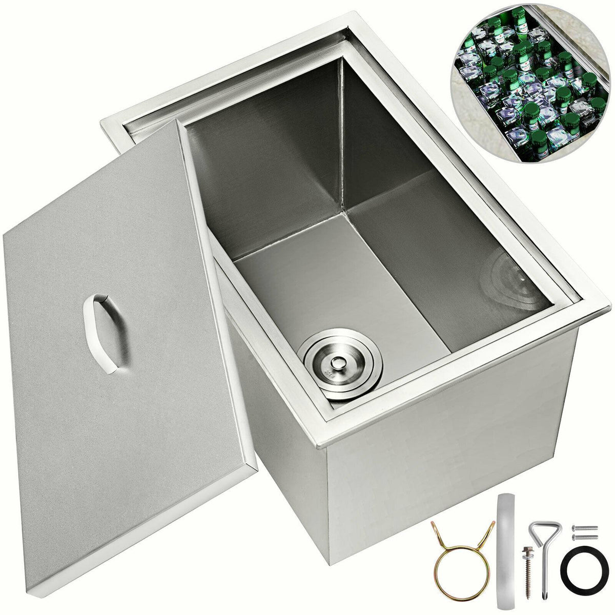 Outdoor Kitchen Drop-in Ice Chest Basin Insulated Wall Cooler Beer Beverage