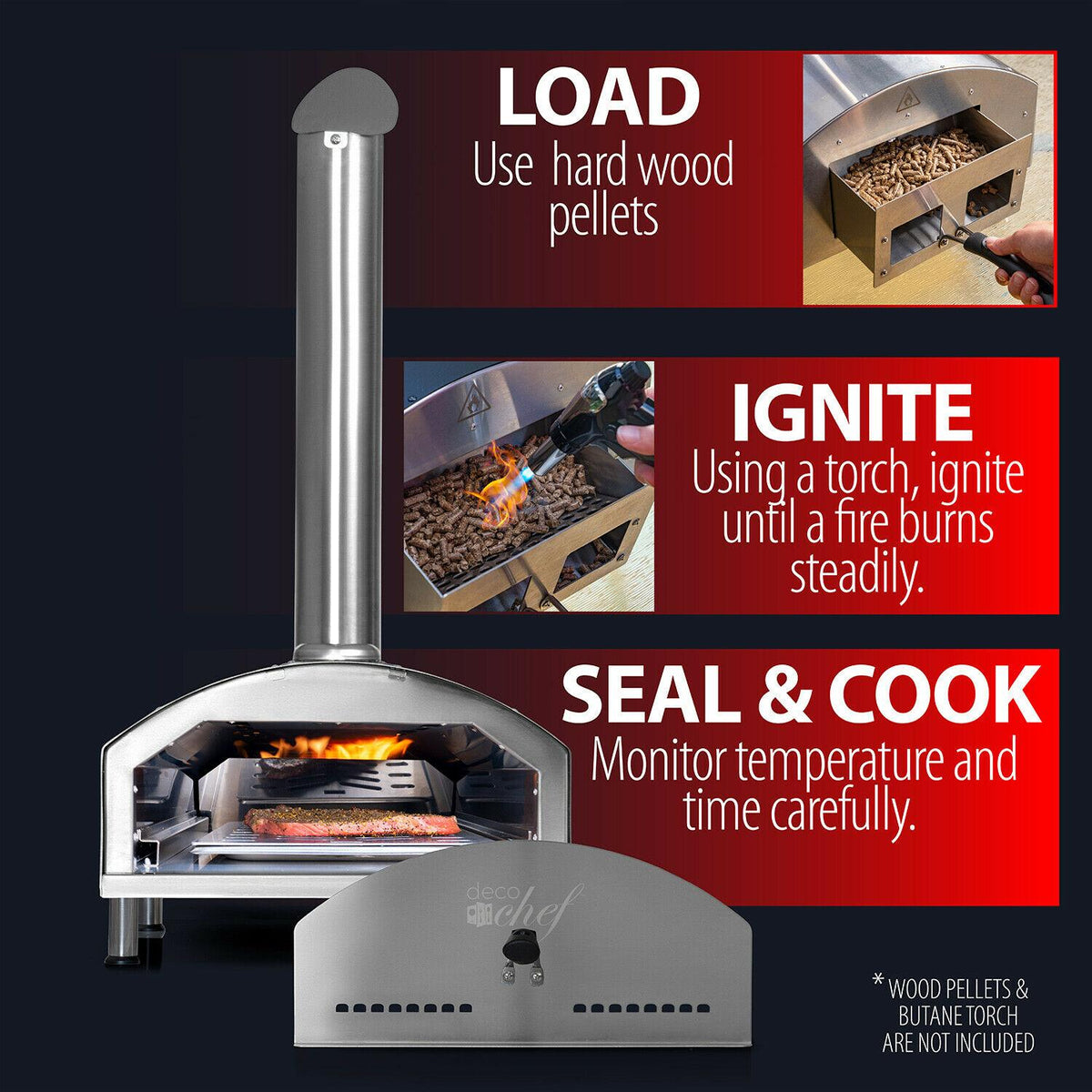 Deco Chef Portable Outdoor Pizza Oven w/ 2-in-1 Pizza & Grill Oven Functionality