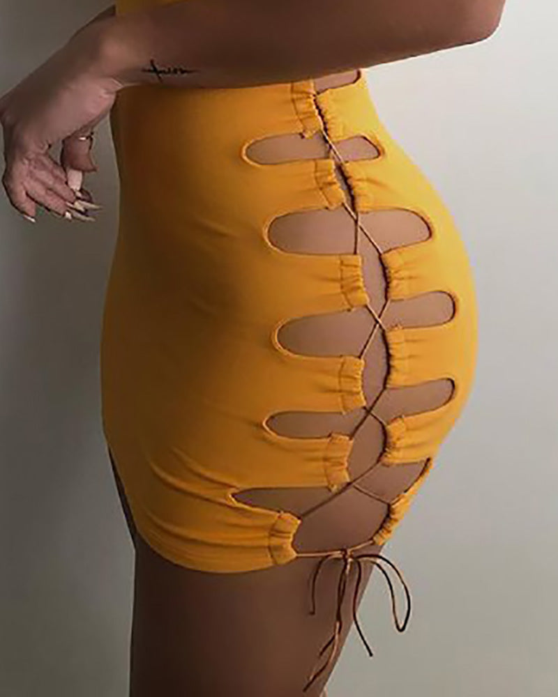 Lace-up Short Sleeve Cutout Bodycon Dress