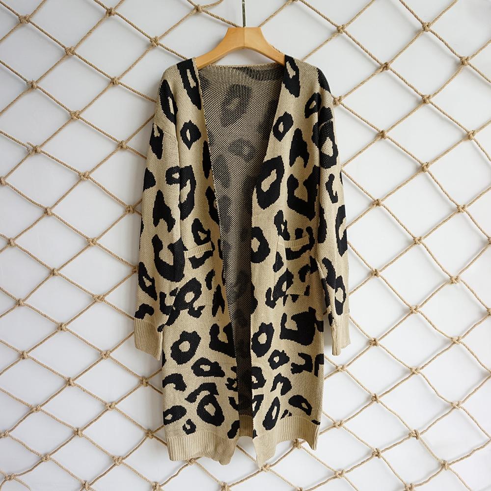 2021 Leopard Print Women Loose Cardigan Sweater