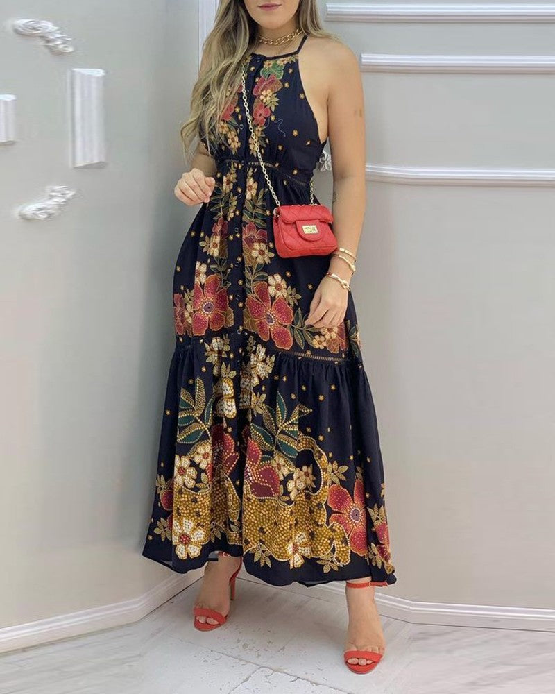 Floral Print Sleeveless Maxi Women Dress