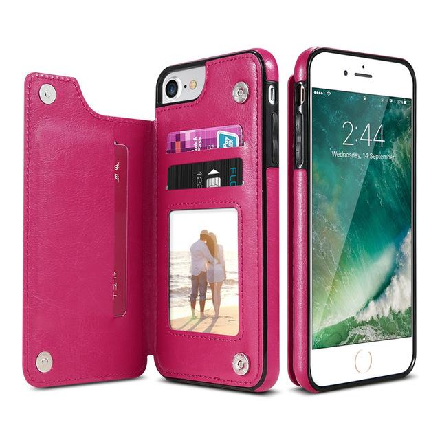 Retro PU Leather Multi Card Holders Case For iPhone