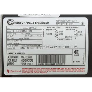 Motor, Century, 0.75thp, 115v/230v, 1-Spd, 48fr