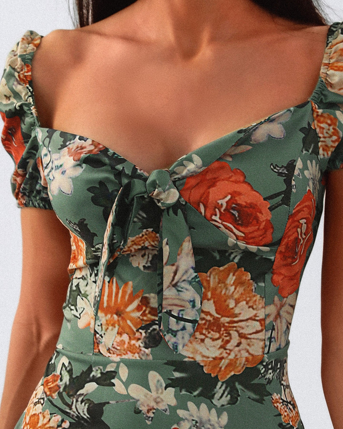 Floral Square Neck Tie Front Dress