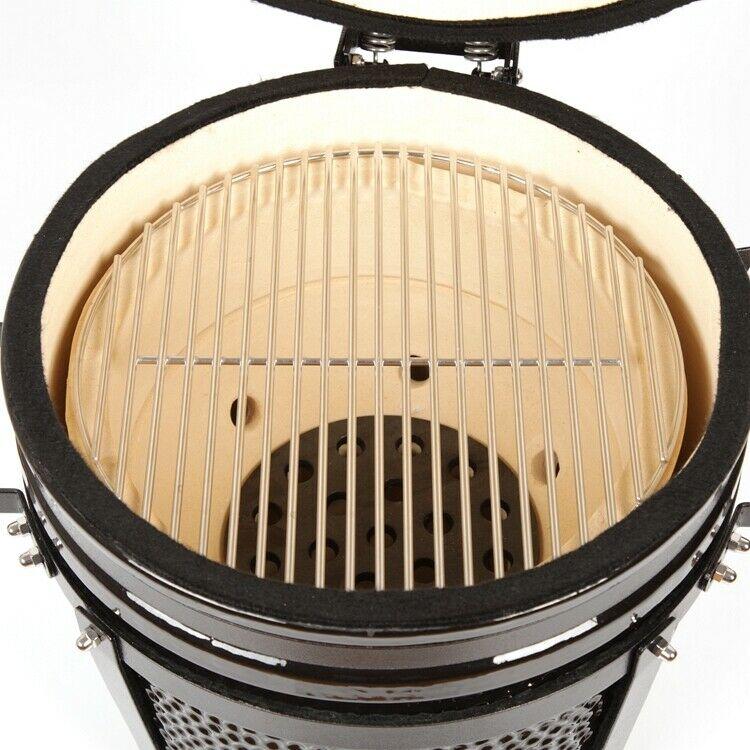 YNNI KAMADO 15.7 inch Grills and Bundles BBQ, Ceramic, Egg, Twin Thermometer Lid