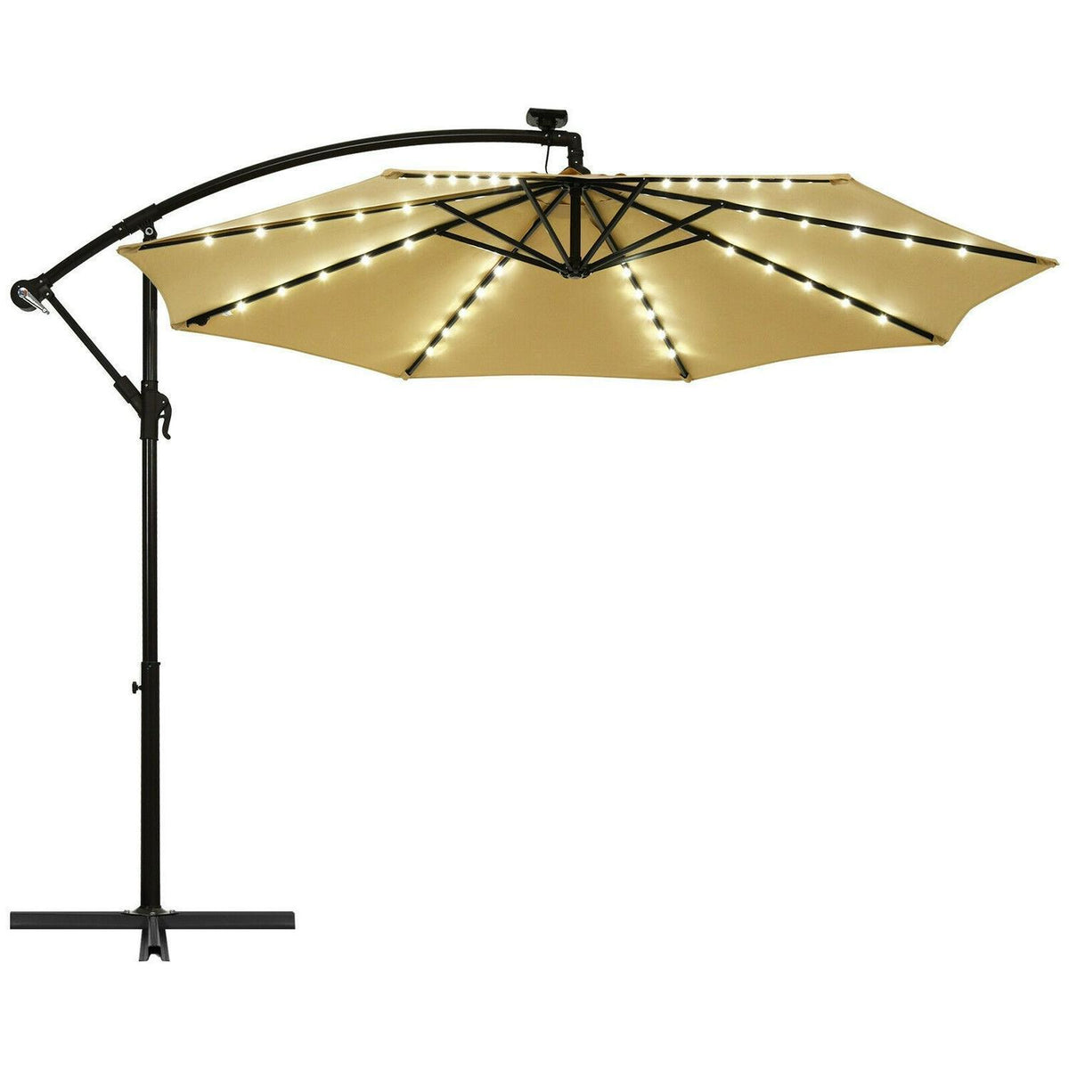 10 Ft Patio Solar LED Offset Umbrella with 40 Lights and Cross Base