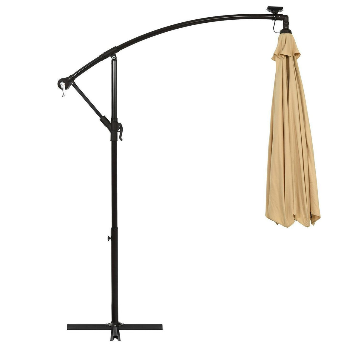 10 Ft Patio Solar LED Offset Umbrella with 40 Lights and Cross Base
