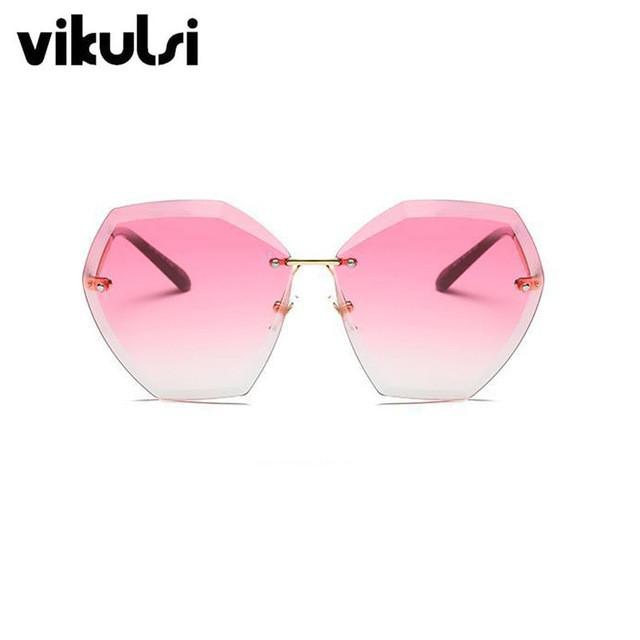 Sunglasses - Elegant Optics Rimless Lunette Femme Oversized Famous Brand Designer Lady Sunglasses