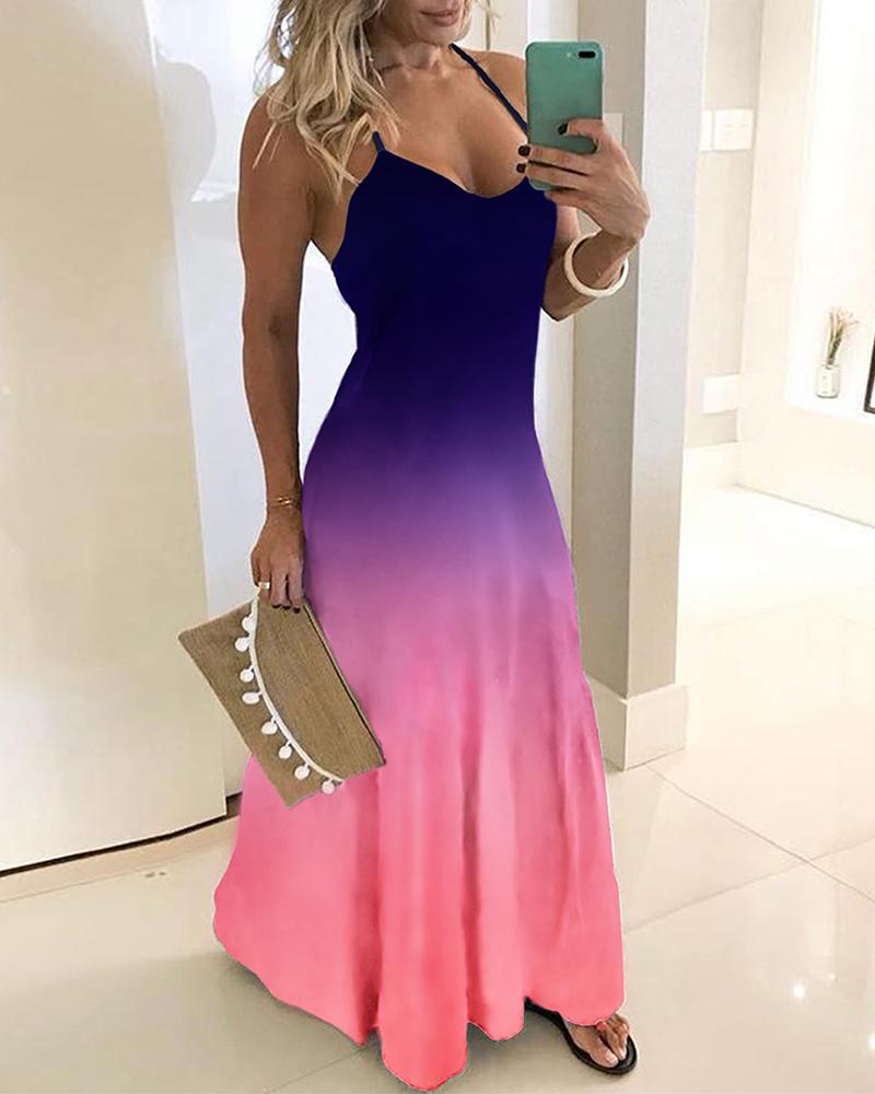 Gradient Color Tie Dye Print Maxi Dress