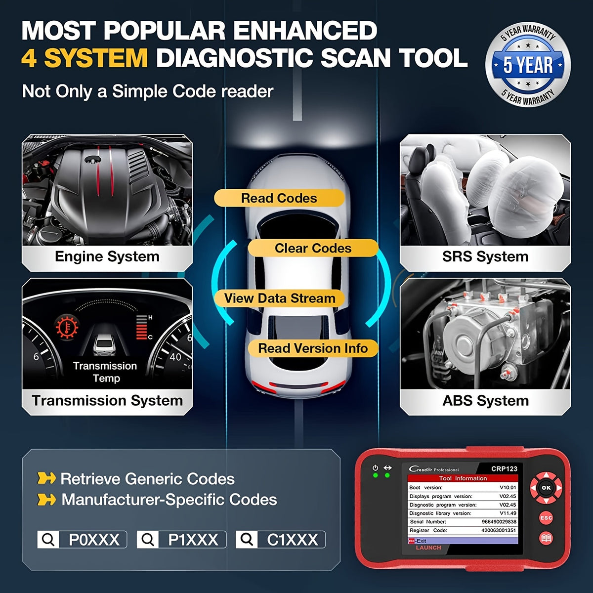 2023 Newest OBD2 Scanner CRP123 Elite: Diagnose Engine/ABS/SRS/Transmission &amp; Read SRS Airbag Codes - Lifetime Updates!