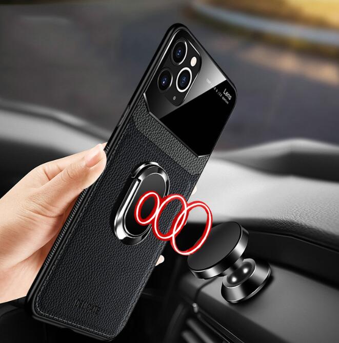 Leather+hard PC With Stand Ring Case For iPhone