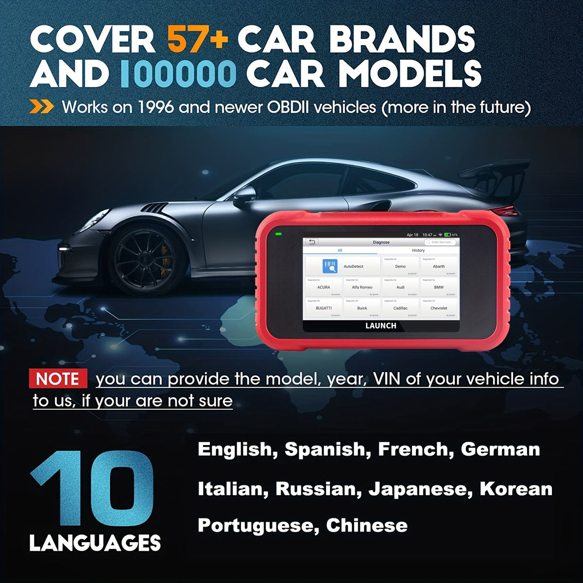 LAUNCH X431 CRP123E Car OBD2 Diagnostic Tools Automotive OBD Scanner ABS SRS Airbag Engine AT SAS OIL Brake Reset Lifetime Update
