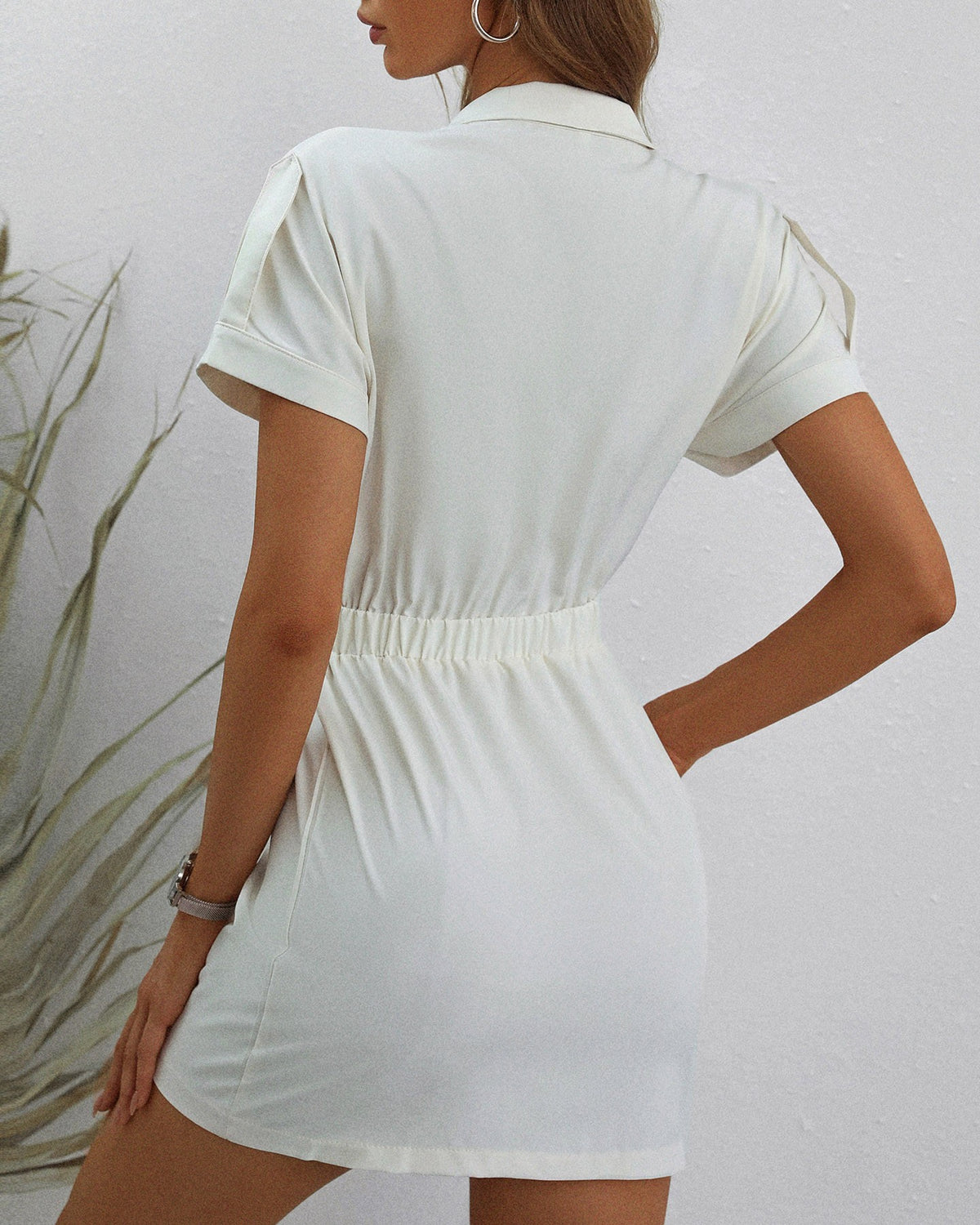 Pocket Zipper Design Short Sleeve Casual Dress